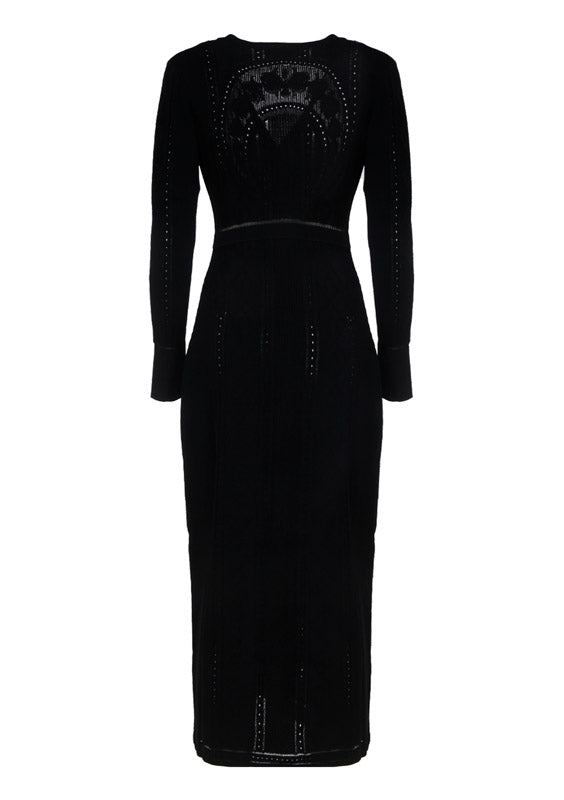 Lunar-Pointelle Knit Cardigan Dress - Black