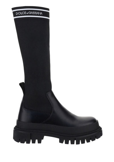 Calfskin and Stretch Mesh Boots - Black