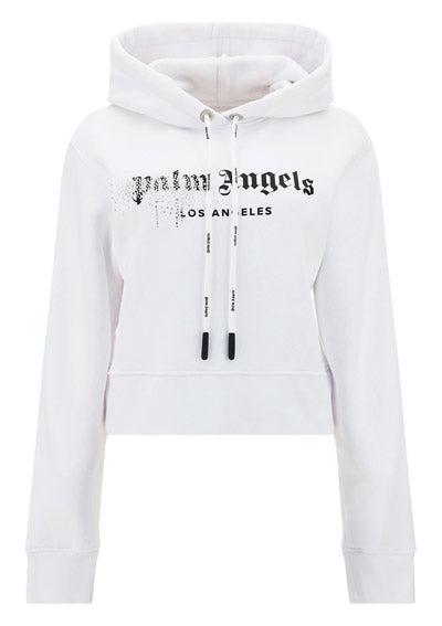 Rhinestone Sprayed Logo Hoodie - White
