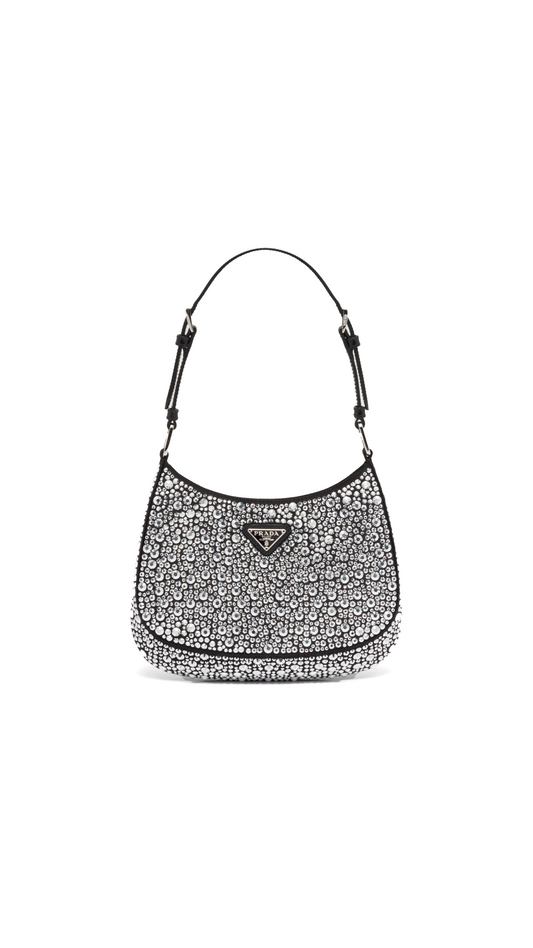 Cleo Satin Bag with Crystals - Black