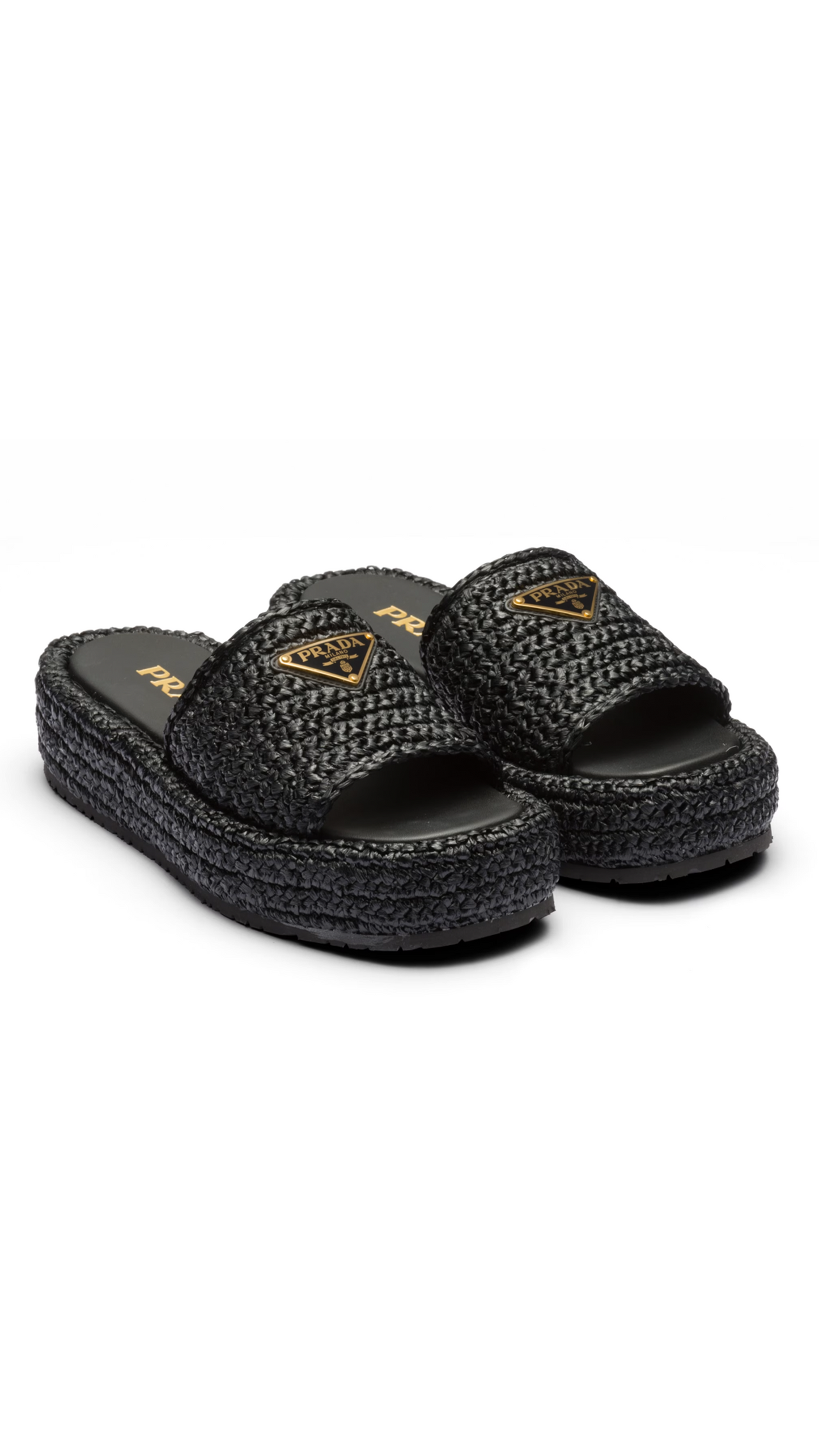 Raffia Flatform Sandal - Black