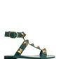 Roman Stud Flat Calfskin Sandal - Green