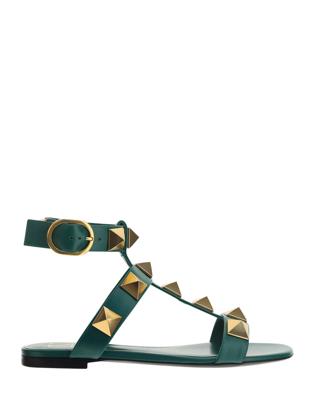 Roman Stud Flat Calfskin Sandal - Green