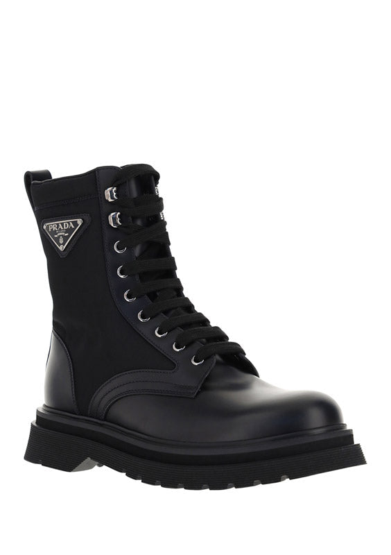 Brushed Rois Leather And Nylon Booties  - Black