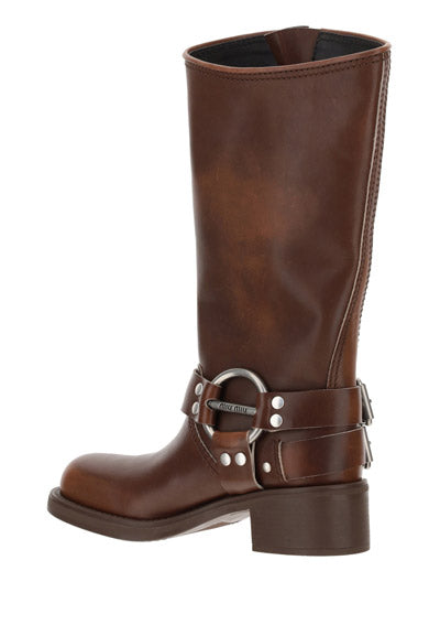 Buckled Knee-high Boots - Brown