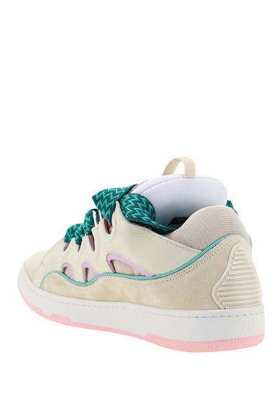 Leather Curb Sneakers - Pink / Turquoise
