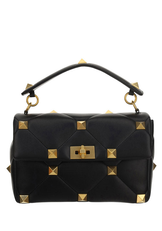 Large Roman Stud the Shoulder Bag in Nappa With Chain - Black