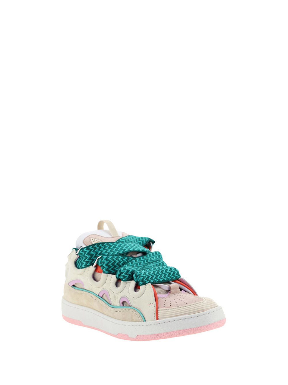 Leather Curb Sneakers - Pink / Turquoise