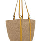 Large Basket in Fair Trade Paper & Shiny Calfskin - Natural / Yellow