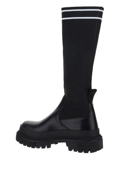 Calfskin and Stretch Mesh Boots - Black