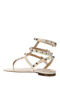 Rockstud Calfskin Flat Flip-Flop Sandal - Light Ivory