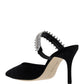 Lutara Velvet Crystal Embellished Mules - Black