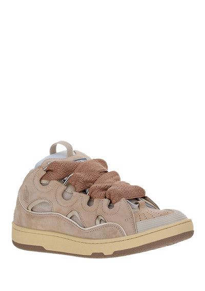 Leather Curb Sneakers - Dusty Pink/Brown
