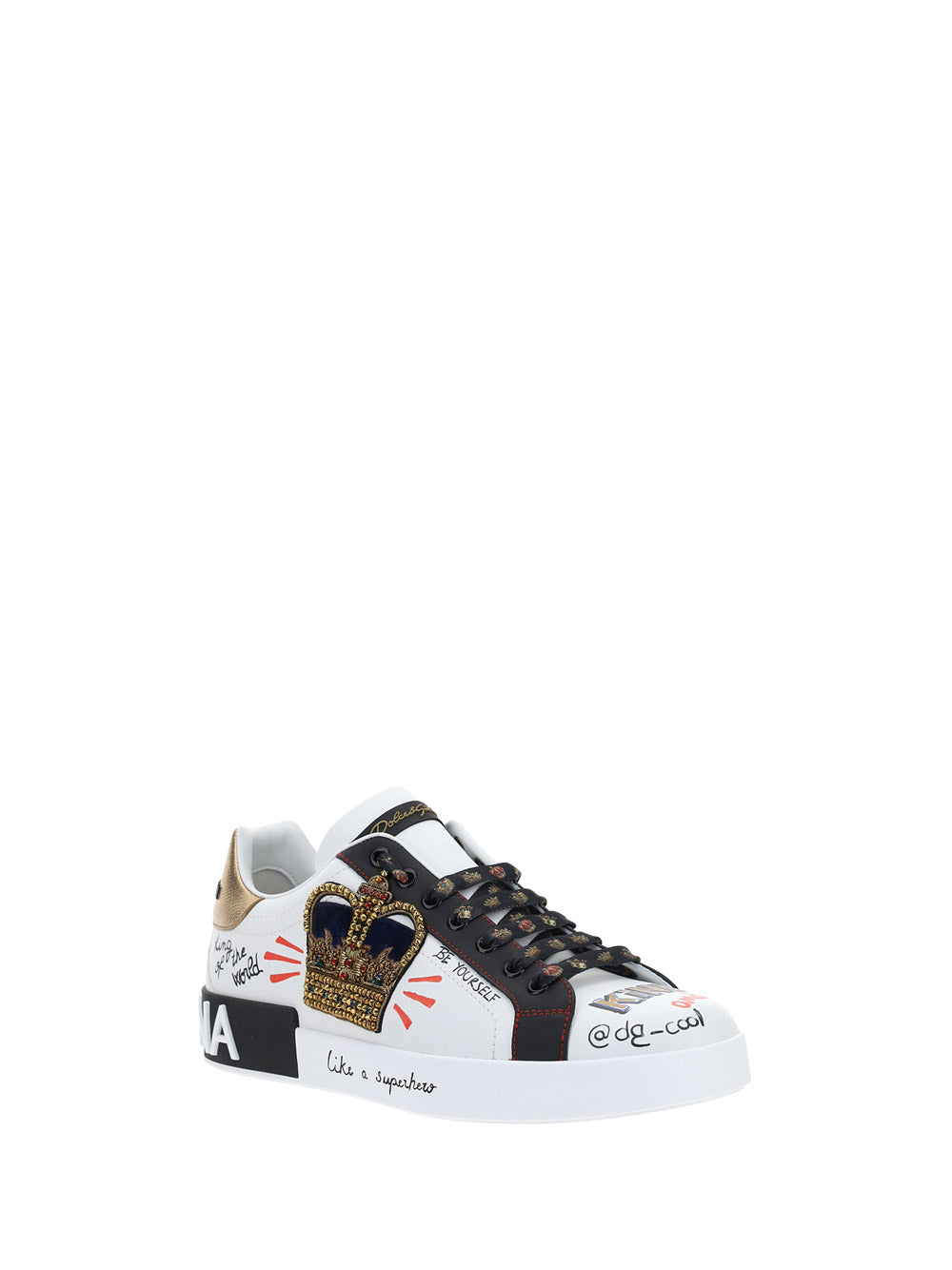 Portofino Sneakers In Printed Nappa Calfskin With Patch - White.