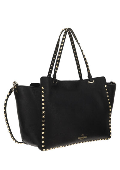 Medium Grainy Calfskin Rockstud Bag - Black