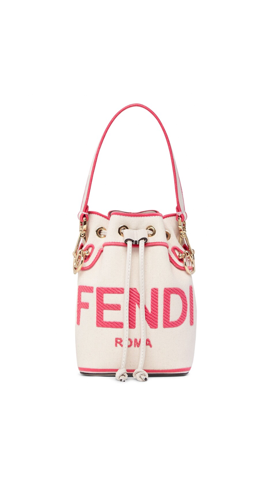 Mon Trésor Roma Embroidery Canvas Mini-bag - Beige/Pink