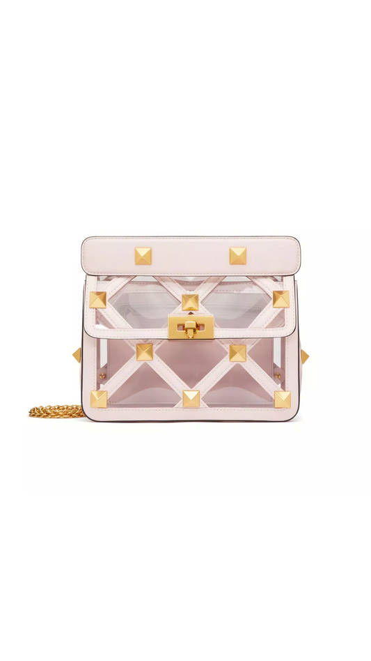 Medium Bag with Roman Stud Chain in Polymer Material - Transparent/Rose Quartz
