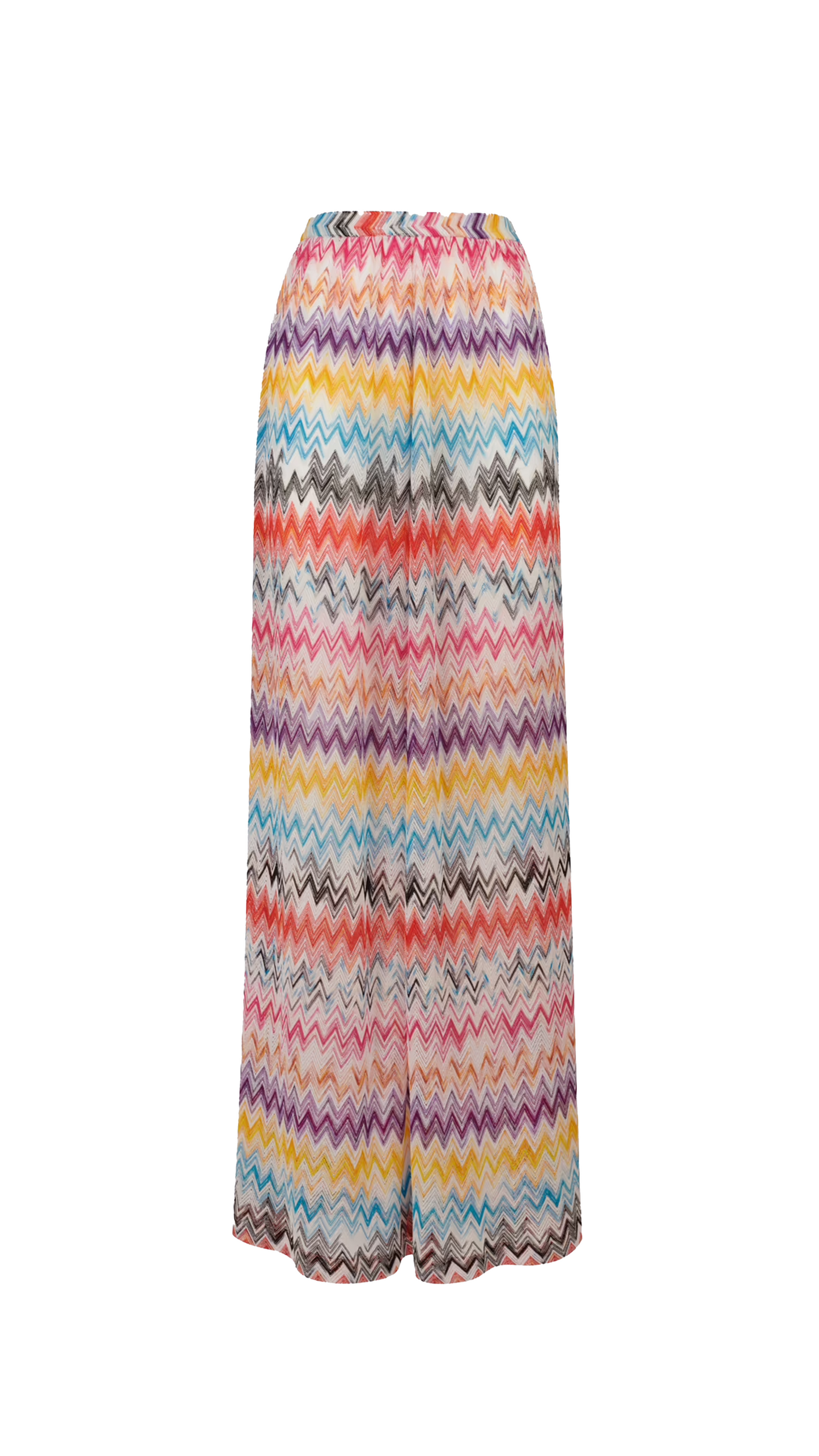 Viscose Cover-up Trousers with Side Slit - Multicolour Zigzag