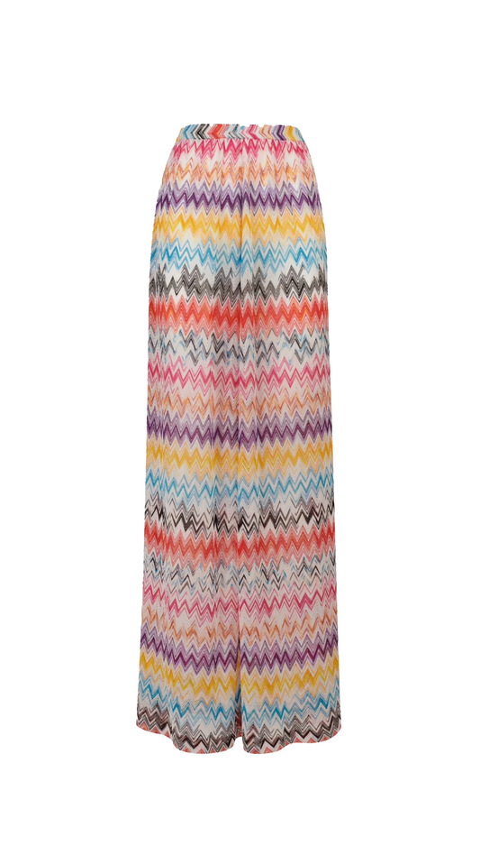 Viscose Cover-up Trousers with Side Slit - Multicolour Zigzag