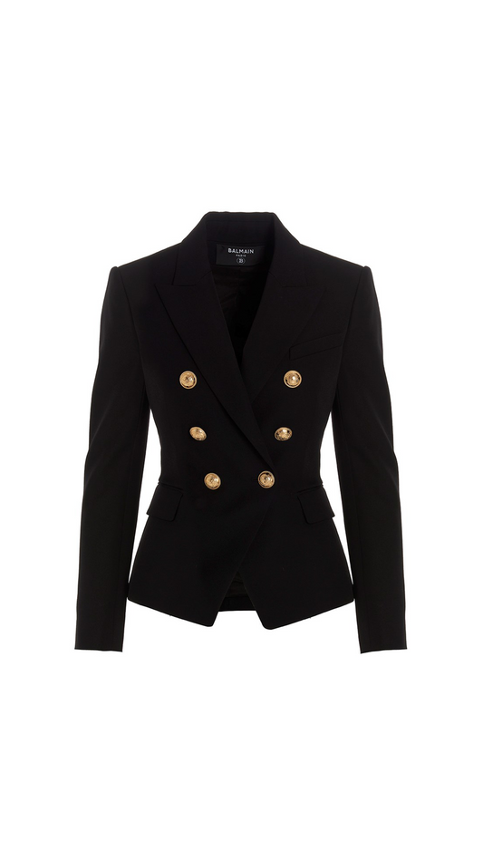 Wool Double-breasted Blazer - Black