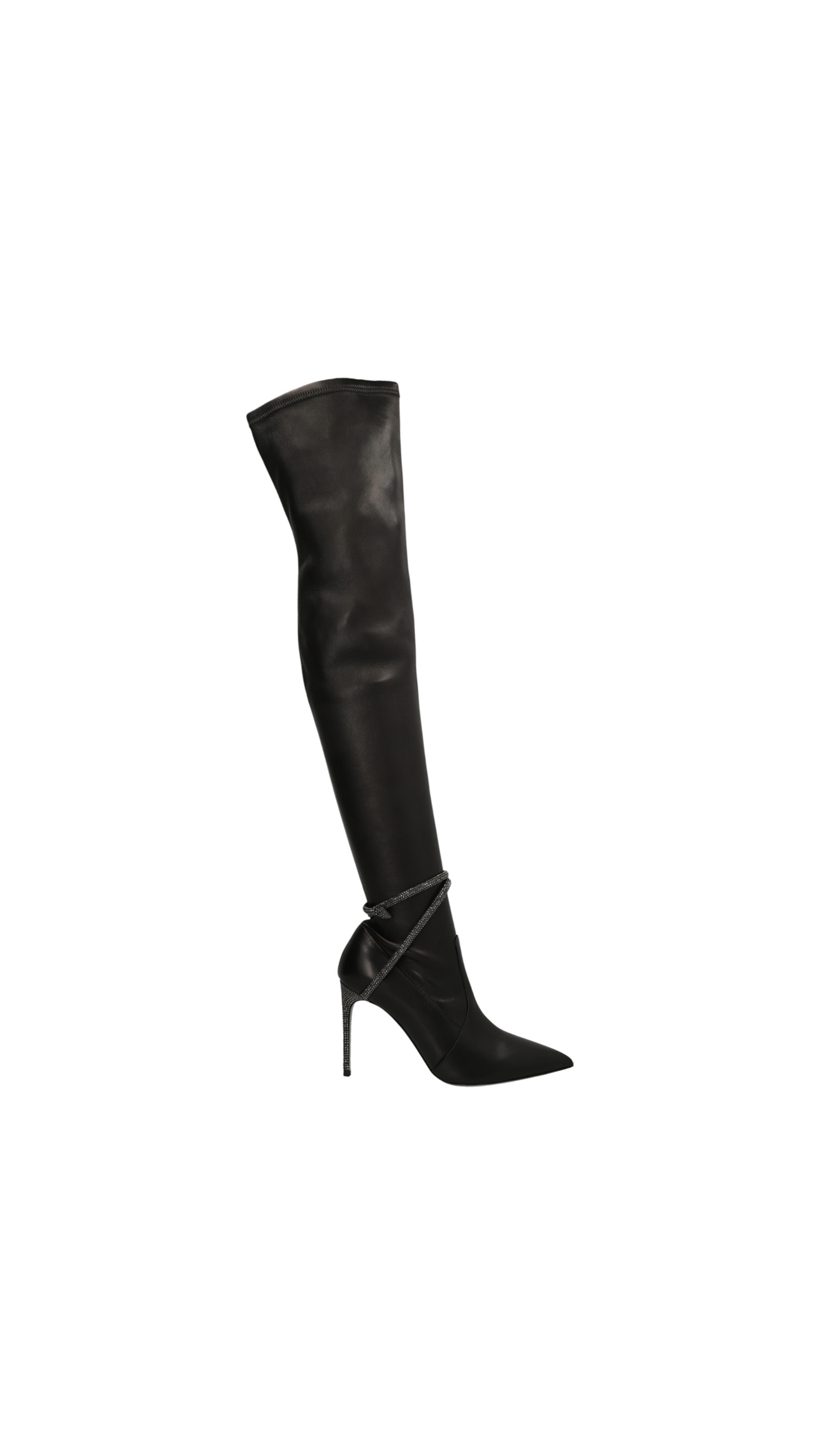 Leather Snake Over-The-Knee Boots - Black