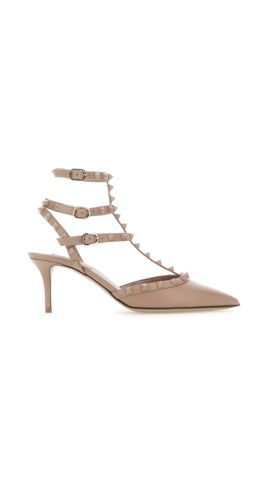 Rockstud Caged Pump with Tonal Studs 65MM - Rose Cannelle