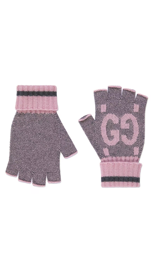 GG Cashmere Fingerless Gloves - Pink