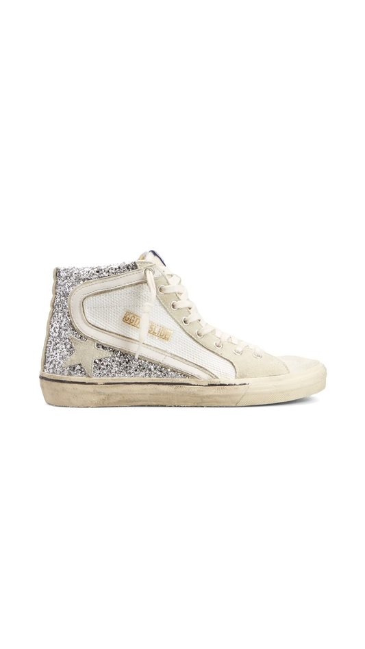 Slide Glitter High-Top Sneakers - Silver/White