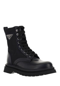 Brushed Rois Leather And Nylon Booties  - Black