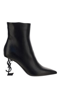 Opyum Booties in Leather with Heel - Black