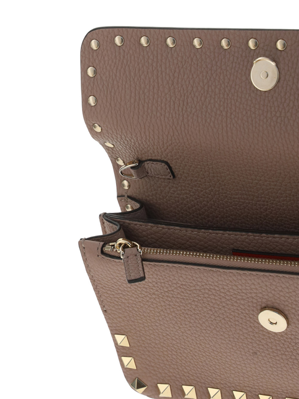 Rockstud Grainy Calfskin Chain Pouch - Poudre