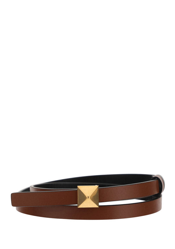 Reversible ONE STUD Belt in Glossy Calfskin - Brown / Black