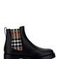 Vintage Check Detail Leather Chelsea Boots - Black