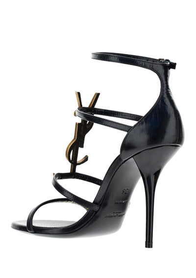Cassandra Sandals in Smooth Leather with Gold-toned Monogram - Black