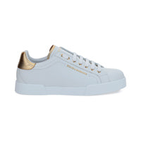 Calfskin Nappa Portofino Sneakers with Lettering Logo - White / Gold