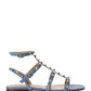 Rockstud Flat Calfskin Sandal with Straps - Azure