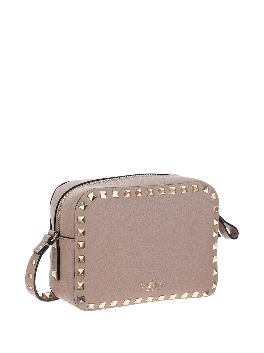 Small Rockstud Crossbody Bag in Grainy Calfskin Leather - Poudre