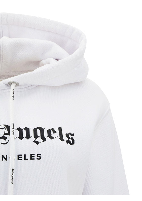 Rhinestone Sprayed Logo Hoodie - White