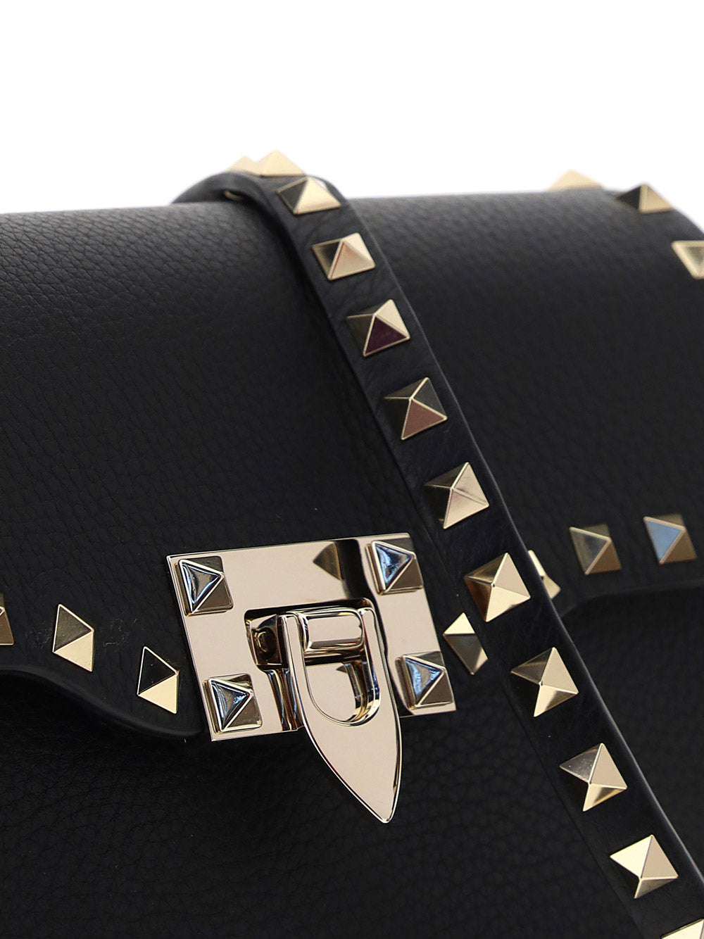 Small Rockstud Grainy Calfskin Crossbody Bag - Black