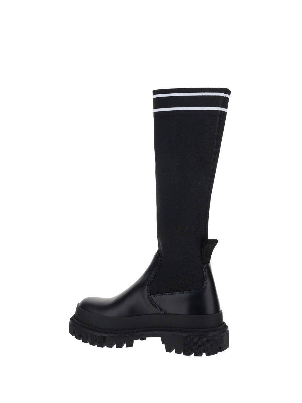 Calfskin and Stretch Mesh Boots - Black