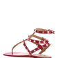 Rockstud Sandal in Calfskin Leather - Red