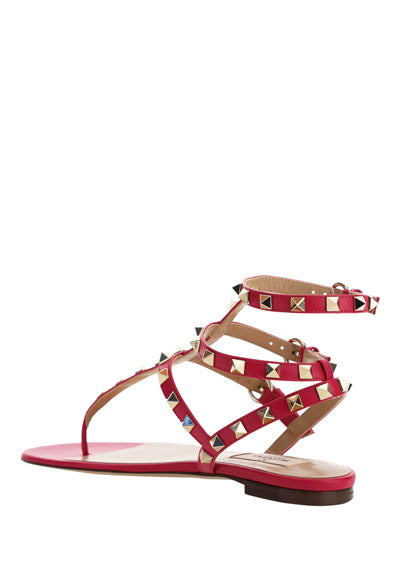 Rockstud Sandal in Calfskin Leather - Red