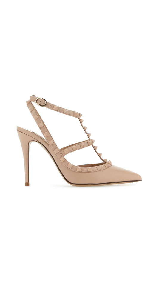 Rockstud Ankle Strap Pump with Tonal Studs 100MM - Powder Rose