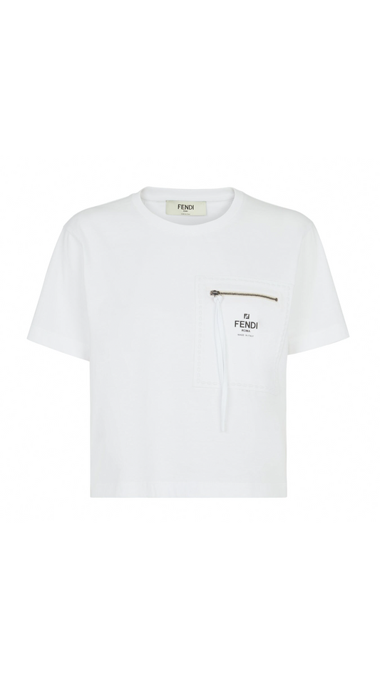 Jersey T-shirt with Zip Pocket - White