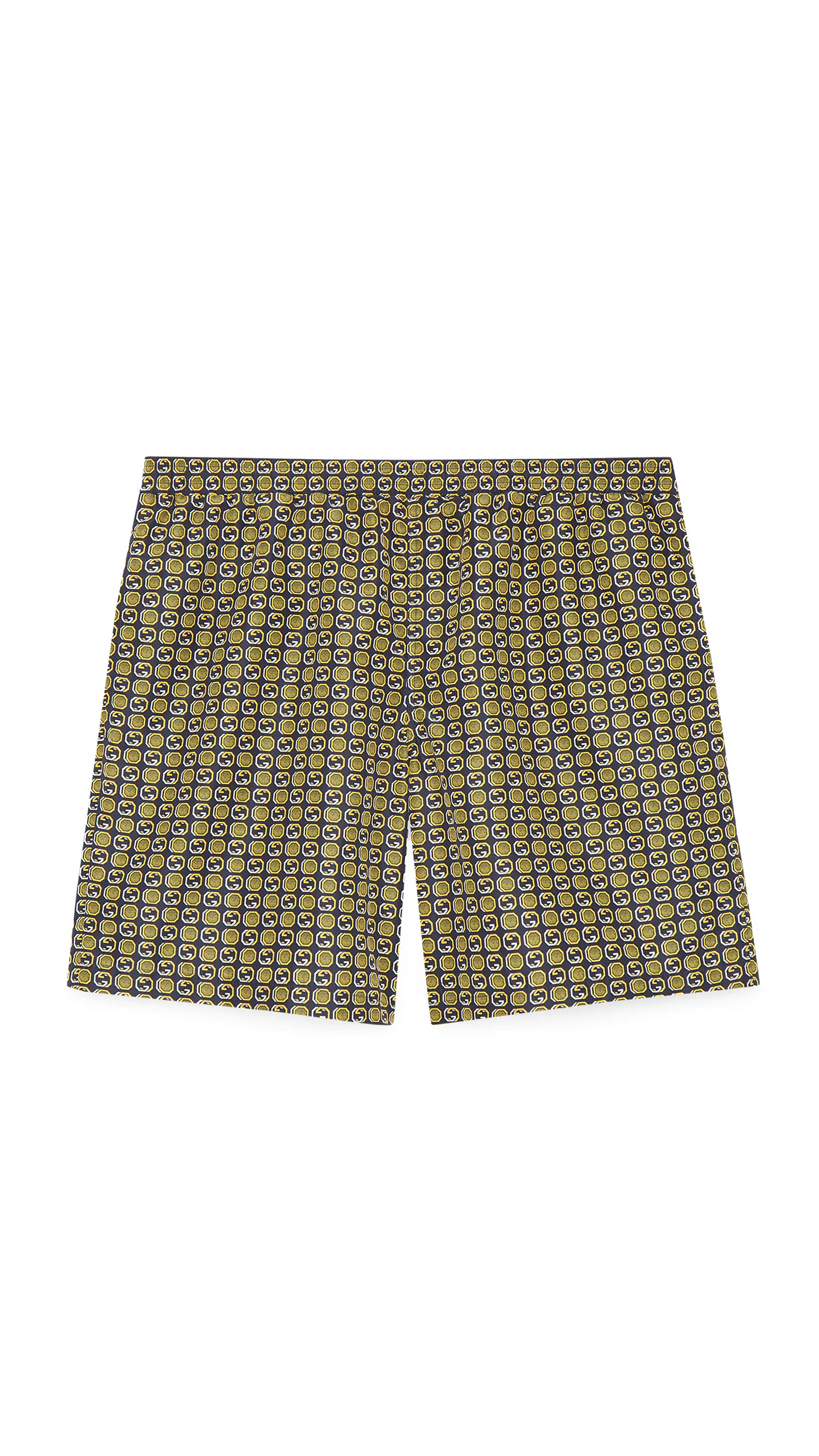 Interlocking G Print Nylon Swim Shorts - Yellow/Black