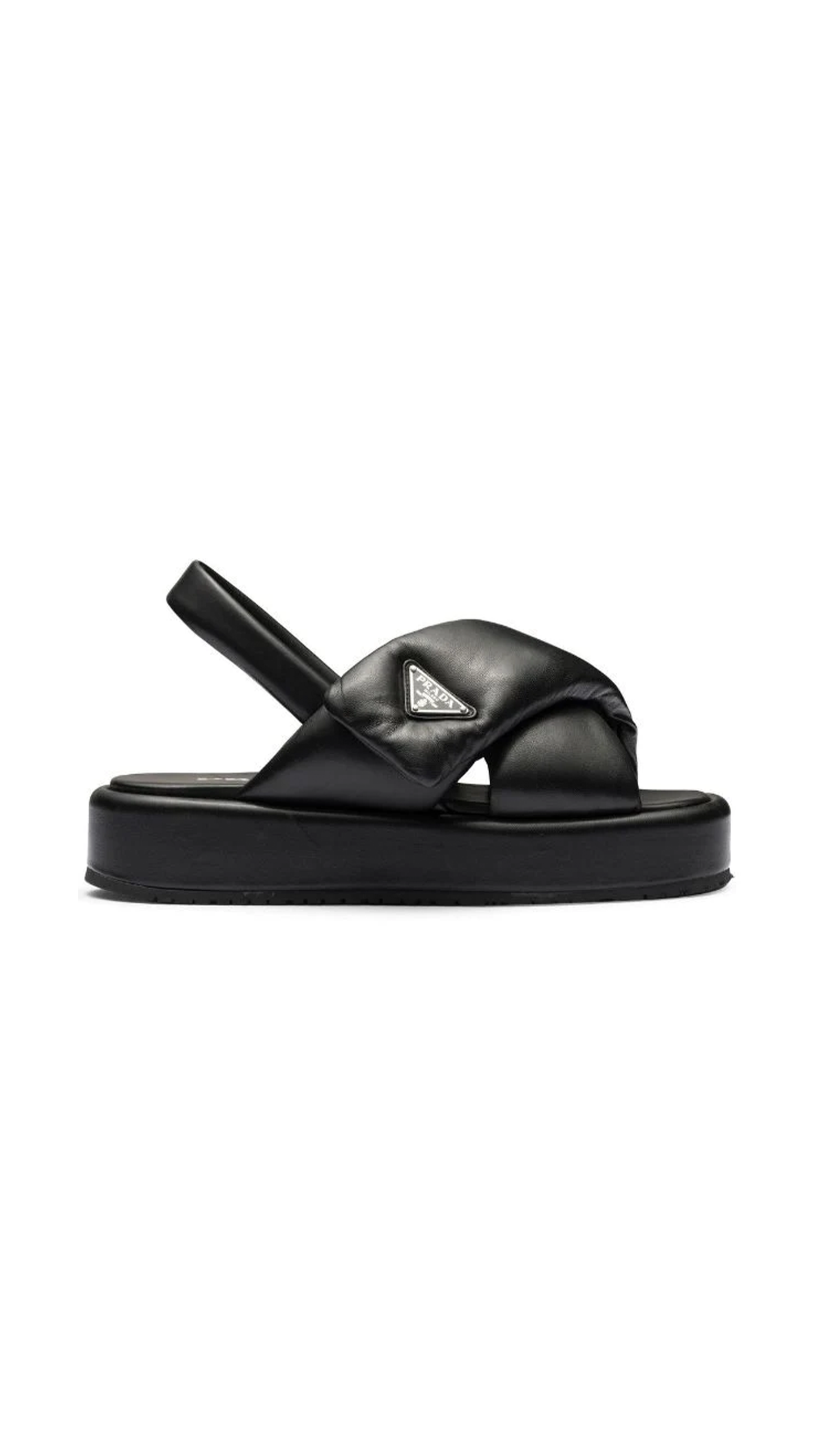 Padded Nappa Leather Wedge Sandal - Black