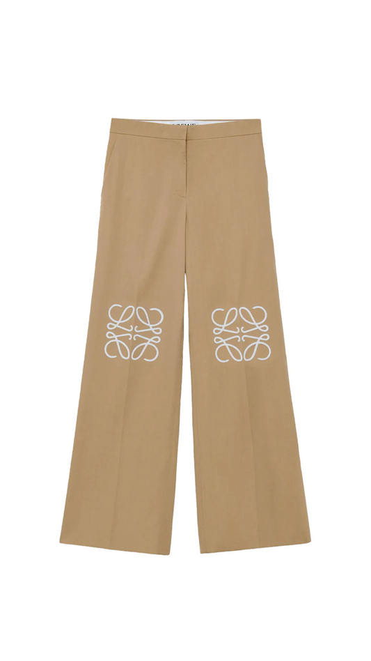 Trousers in Cotton and Silk - Beige