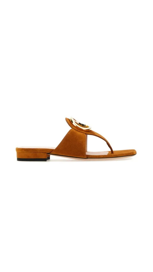 Gucci Blondie Suede Thong Sandal - Camel