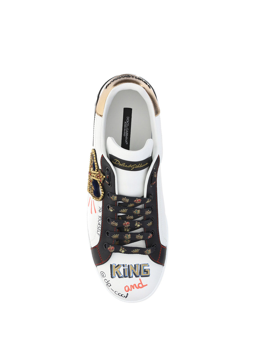 Portofino Sneakers In Printed Nappa Calfskin With Patch - White.