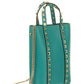 Rockstud Calfskin Leather Pouch With Chain - Marine Green